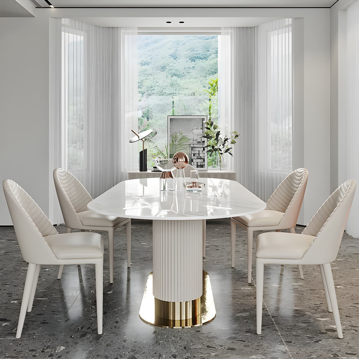 Oval Shape Fixed Kitchen Table Sintered Stone Pedestal Dining Table - image 3