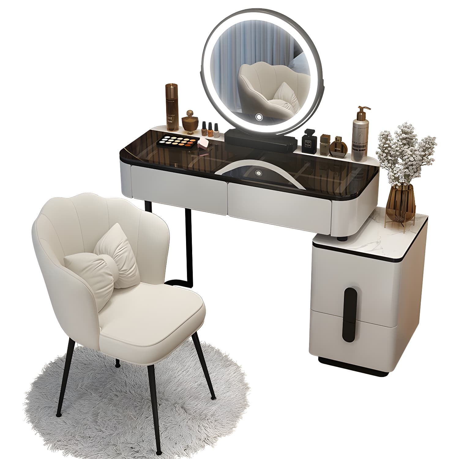 Lighted Mirror Make-up Vanity Luxurious Dressing Table Stool Set - image 6