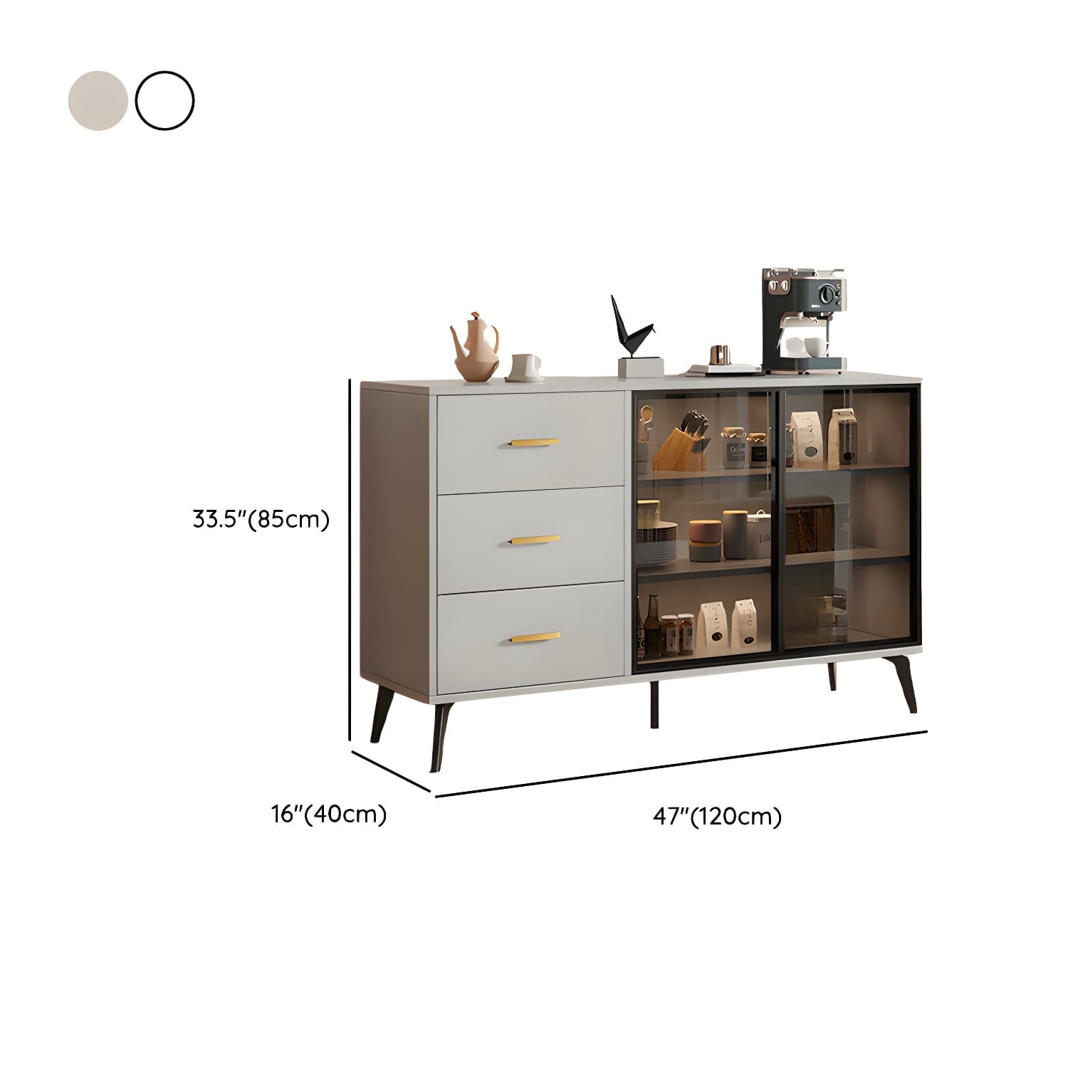 Glass Door Modern Wooden Kitchen Sideboard with Adjustable Shelving - image 21