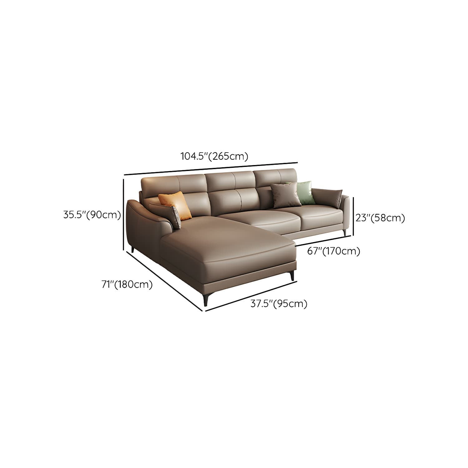 Modern Brown Stationary Sectional Sofa with Sloped Arms and Cushion Back - image 16