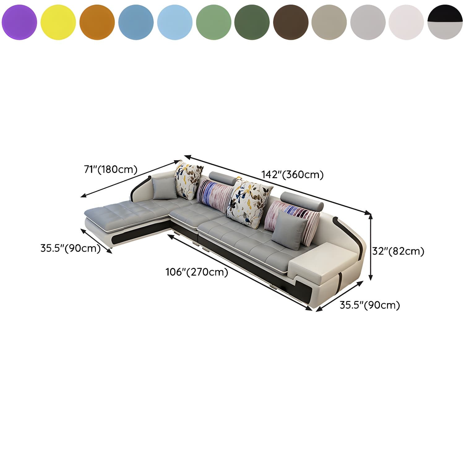 Modern Wood Frame L-Shaped Stationary Sofa Chaise in Tech Cloth with Pillow Back - image 17