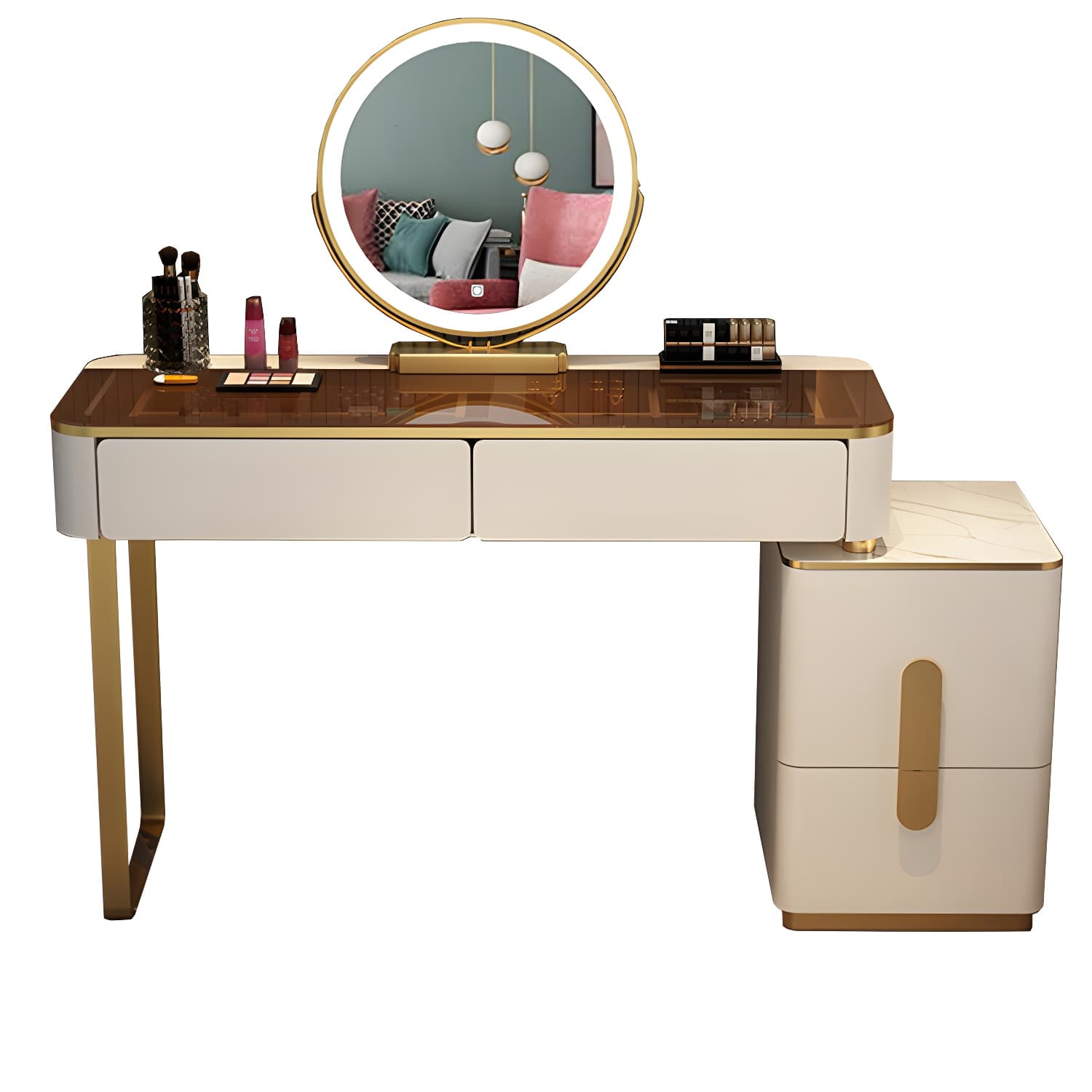 Glass Top Standing Makeup Vanity Set Lighted Mirror Makeup Vanity - image 10
