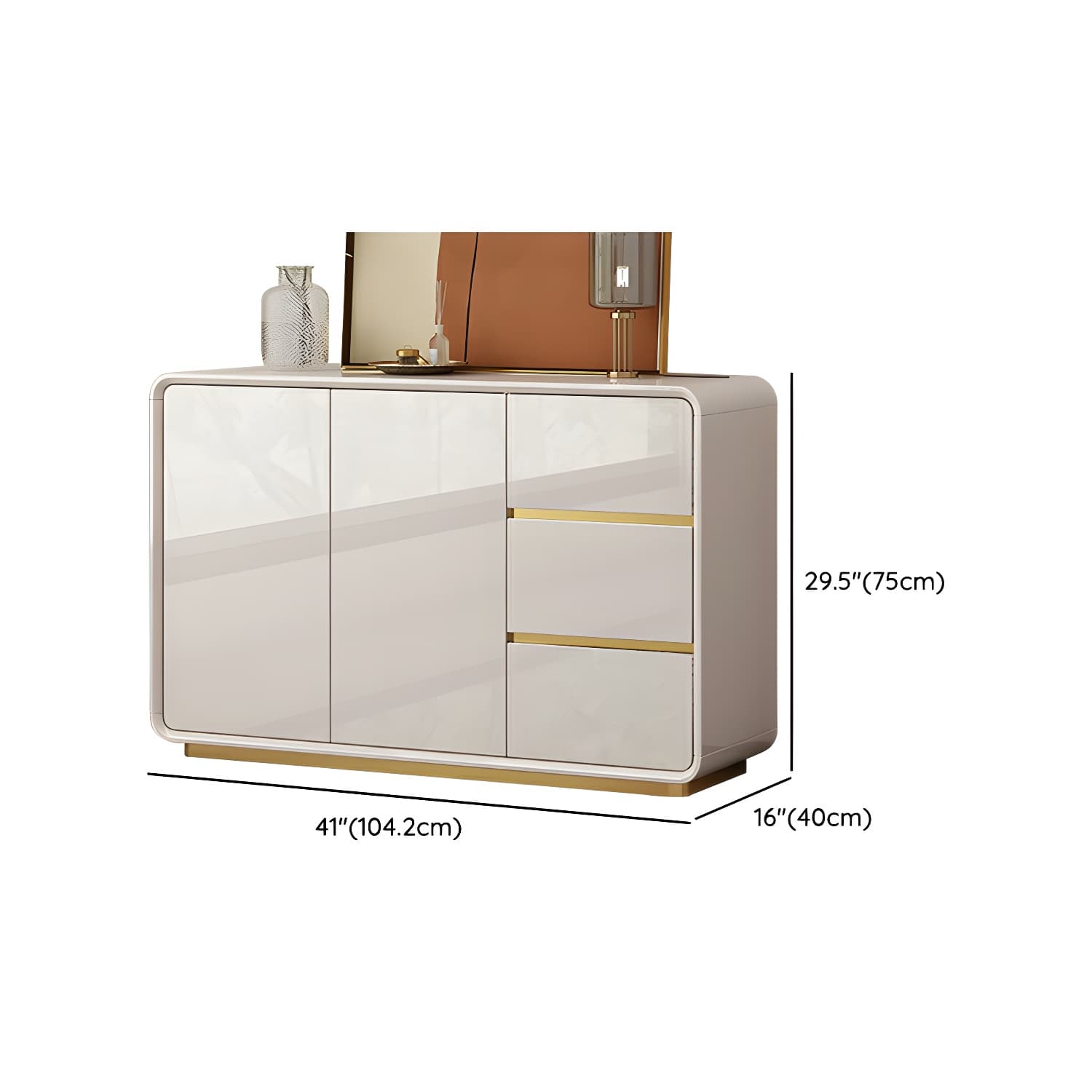 White Glam Sideboard Credenza with Adjustable Shelving and 3 Drawers - image 12