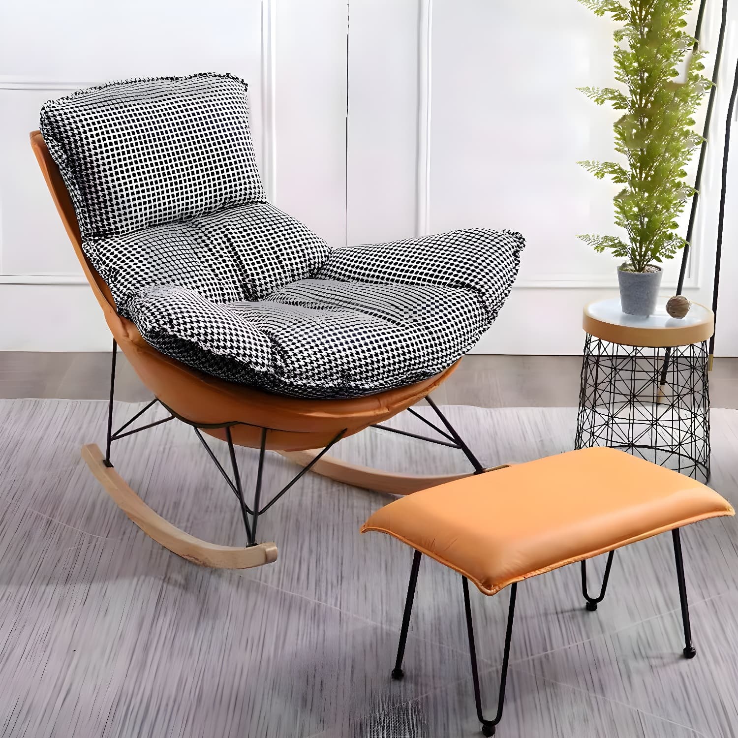 Modern Upholstered Rocking Chair and Ottoman Set - Natural Wood Legs, Stylish Design for Home Decor - image 6