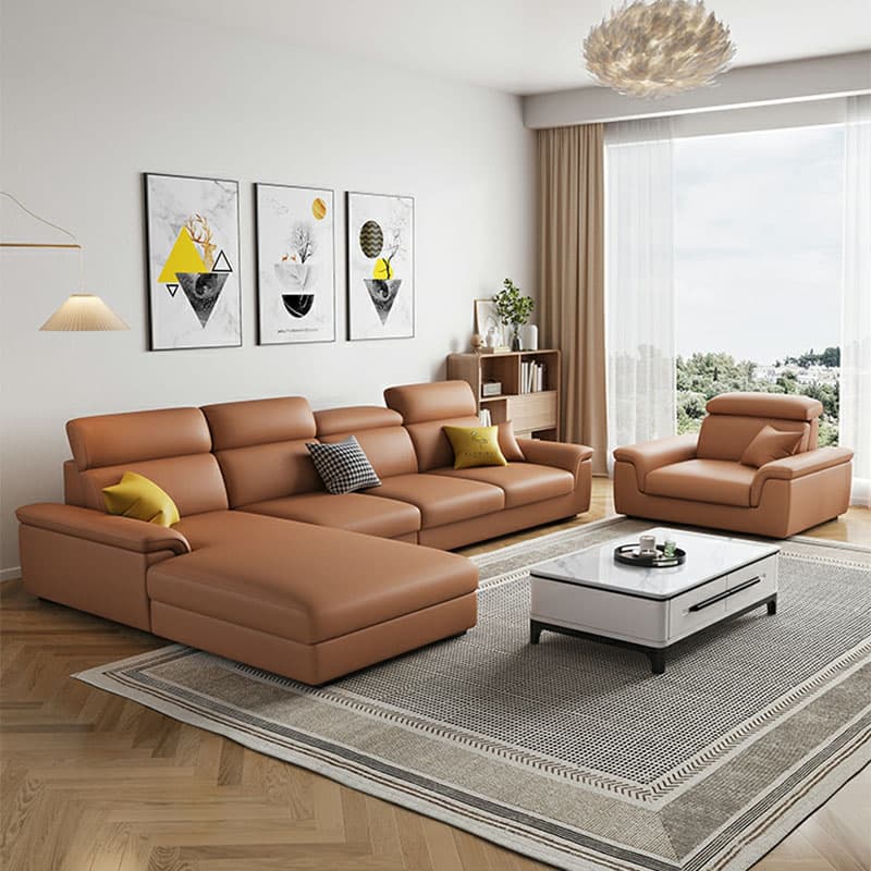 5-Seater Modish Left L-Shape Sofa Chaise with Natural Wood Frame - image 7