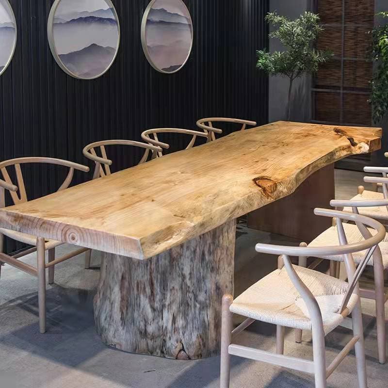 Modern Simple Style Rectangular Pine Dining Table with Natural Finish, Standard Height, Fixed Mechanism, for 8/6/4 People