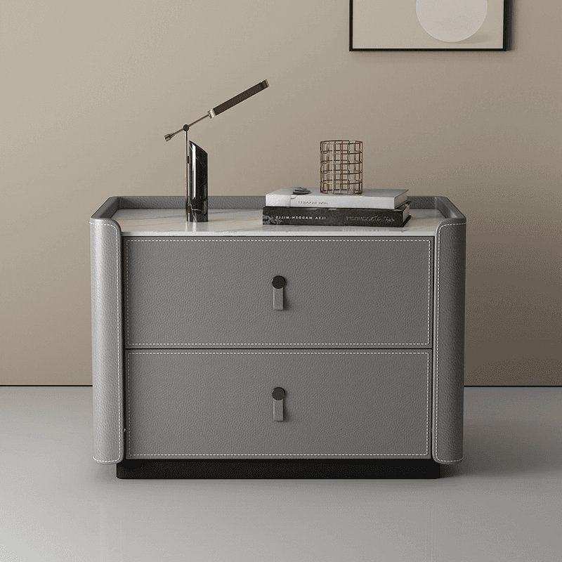 Modish 2 Tiers Drawer Storage Bedside Table with Stone Countertop - image 7