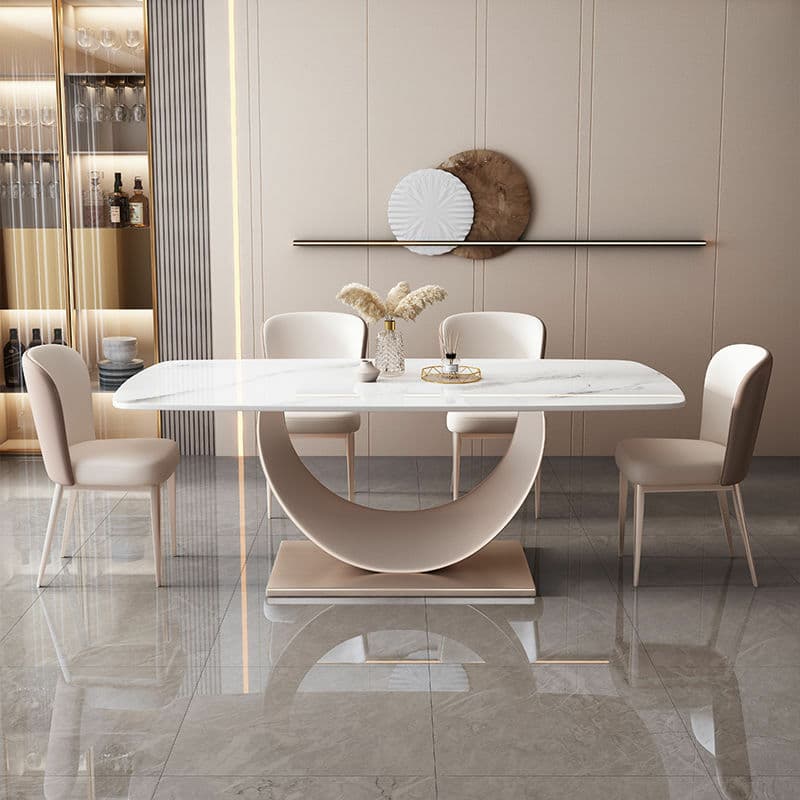 Contemporary Stone Top Dining Table with Metal Pedestal Base - image 6
