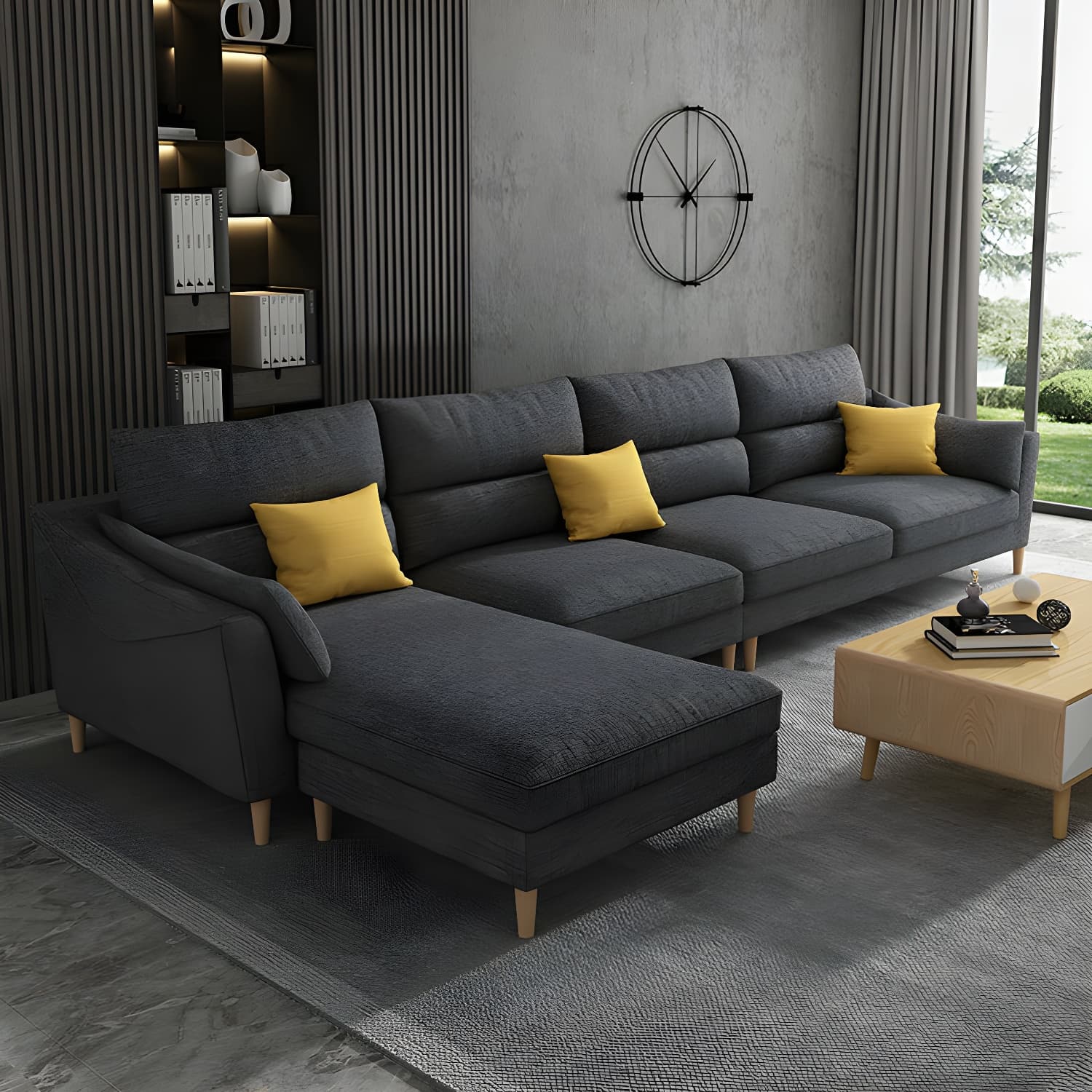 Scandinavian Wood Frame Straight Modular Sofa with Slipcover and Ottoman in 3 Piece Set
