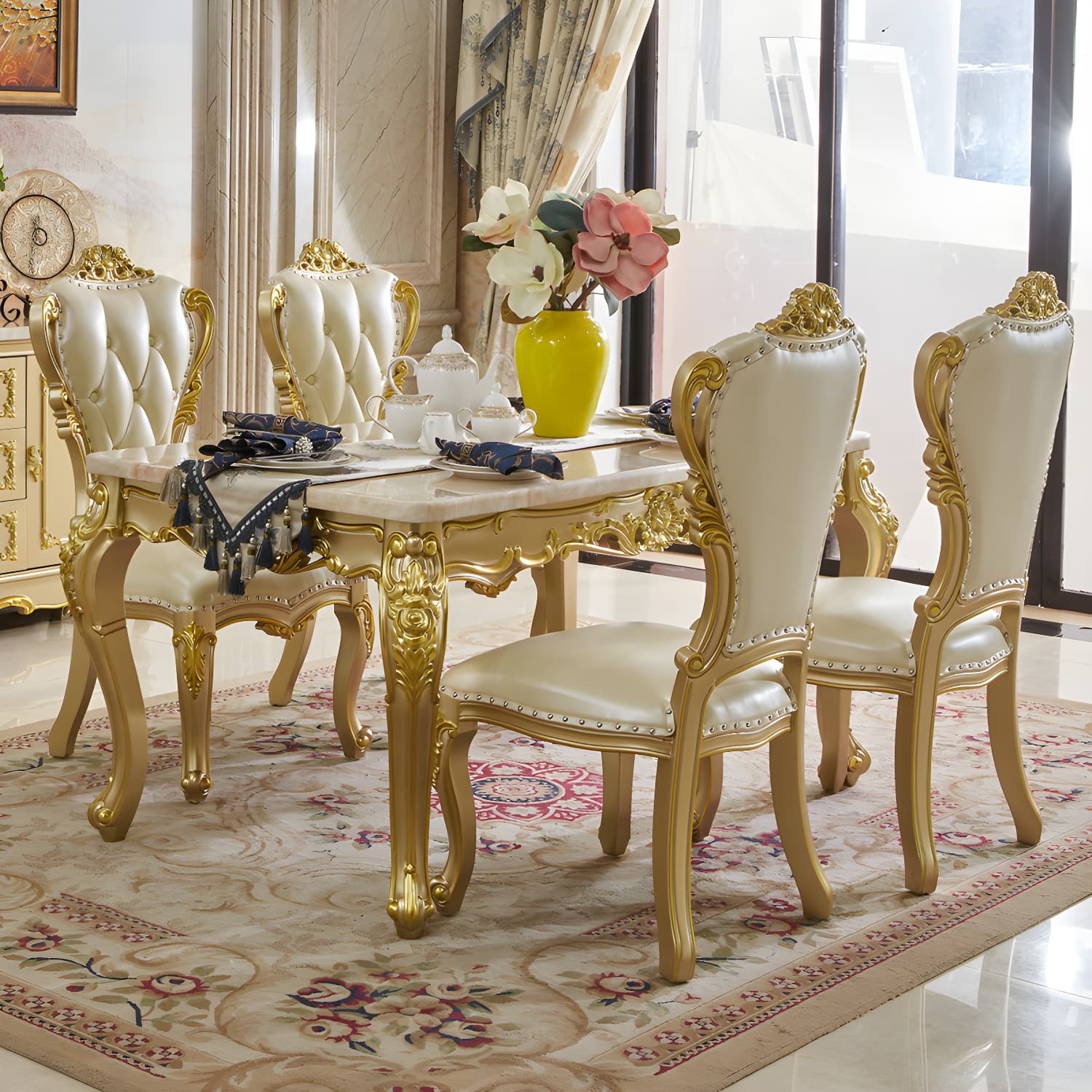 Victoria Rectangle Table Set 1/2/5/7 Pieces Dining Set for Home Use