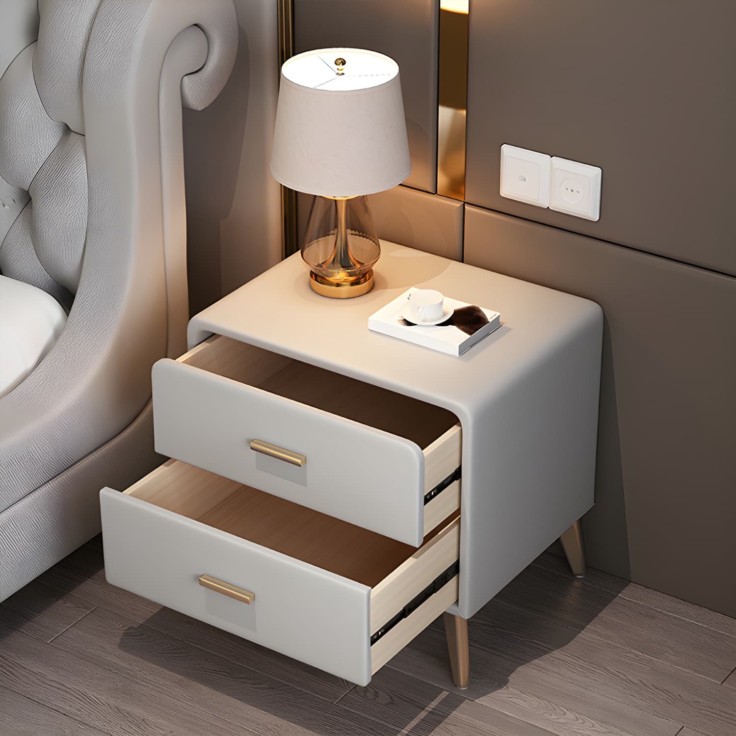 Faux Leather Modern Nightstand with Drawer Storage - Small Size, 2 Drawers - image 17