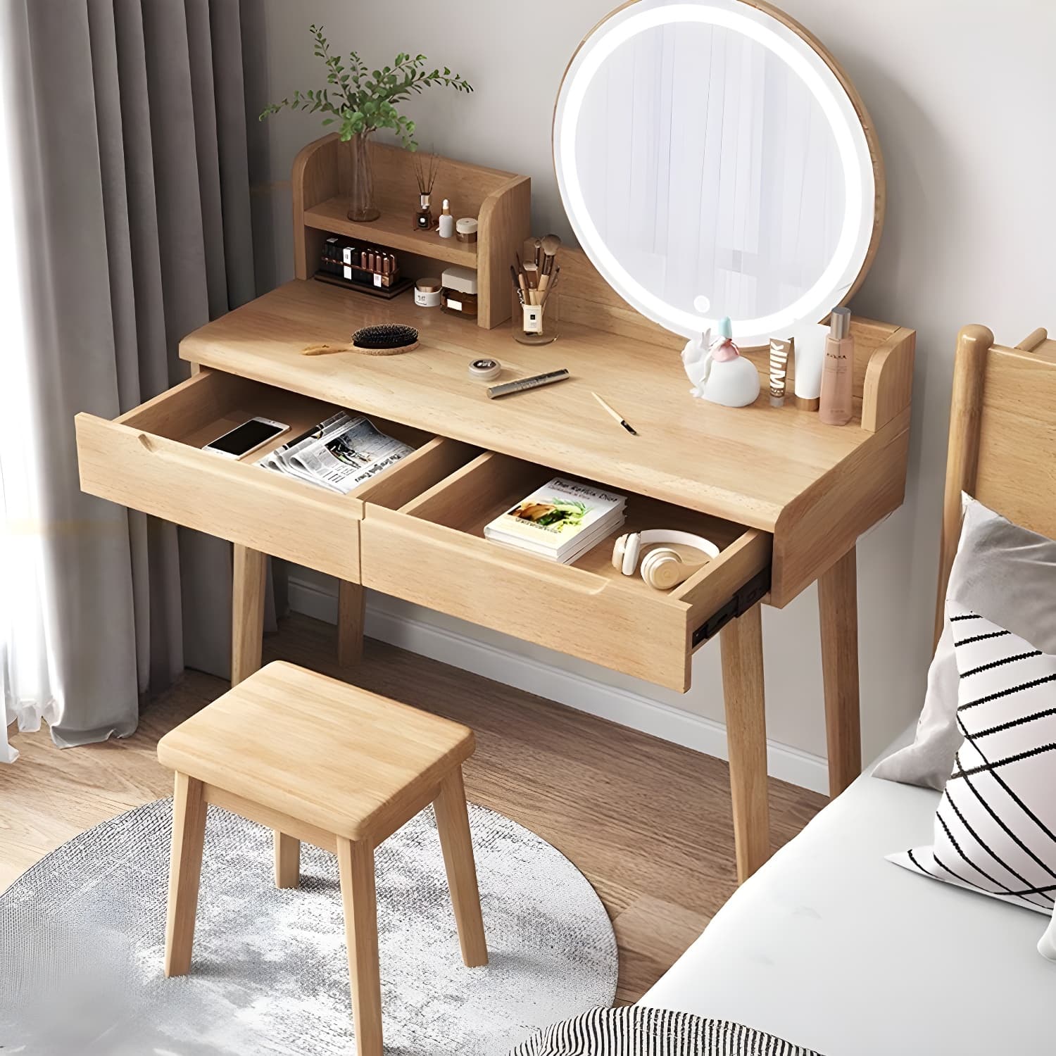Light Wood/Bleached Wood/Gray Wood Sleeping Room 2 Drawers Lighting System with Tabletop Storage - image 8