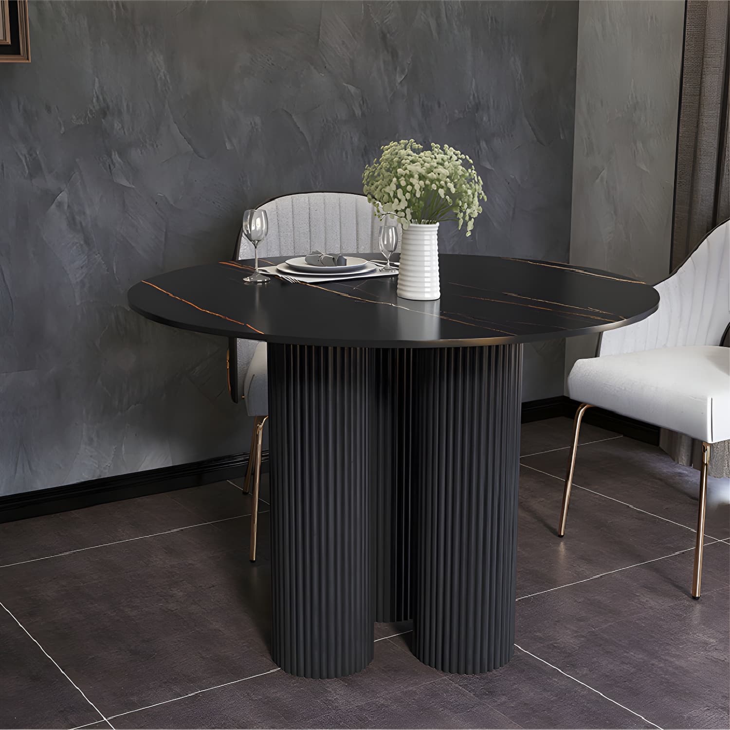 Contemporary Dining Table Round Dinner Room Table with Pedestal Base