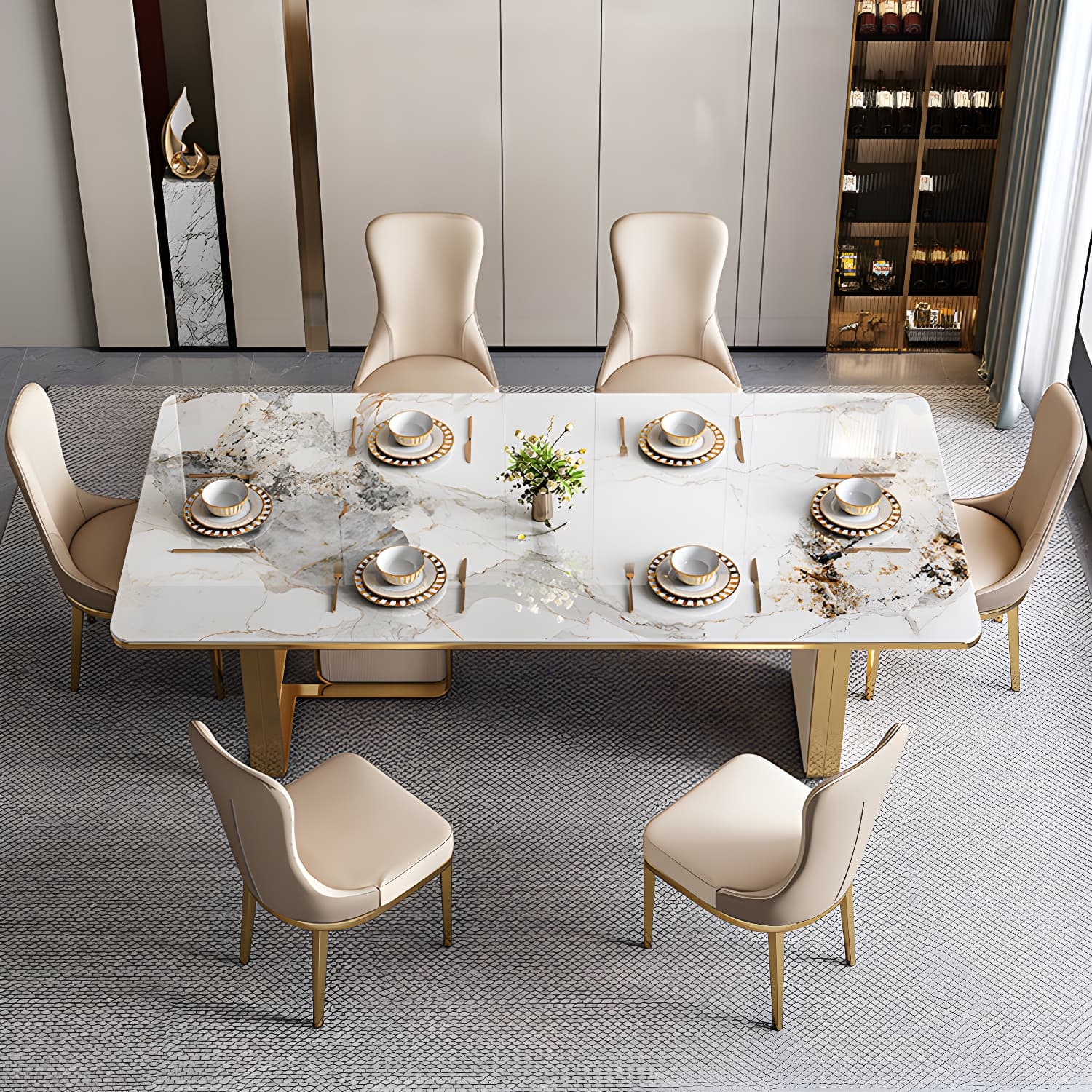 1/5/7/9 Piece Rectangle Stone Top Glam Dining Room Chair Set - image 3