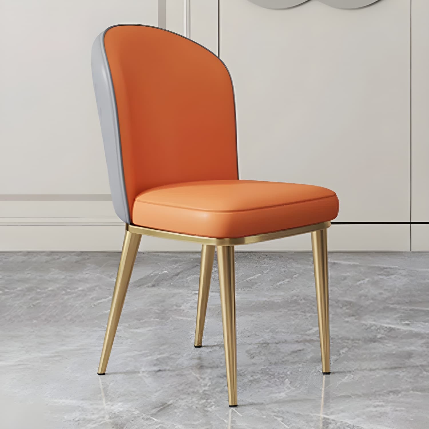 Gold Leg Glam Side Chair with Low Back and Upholstered Faux Leather in Polyurethane Material