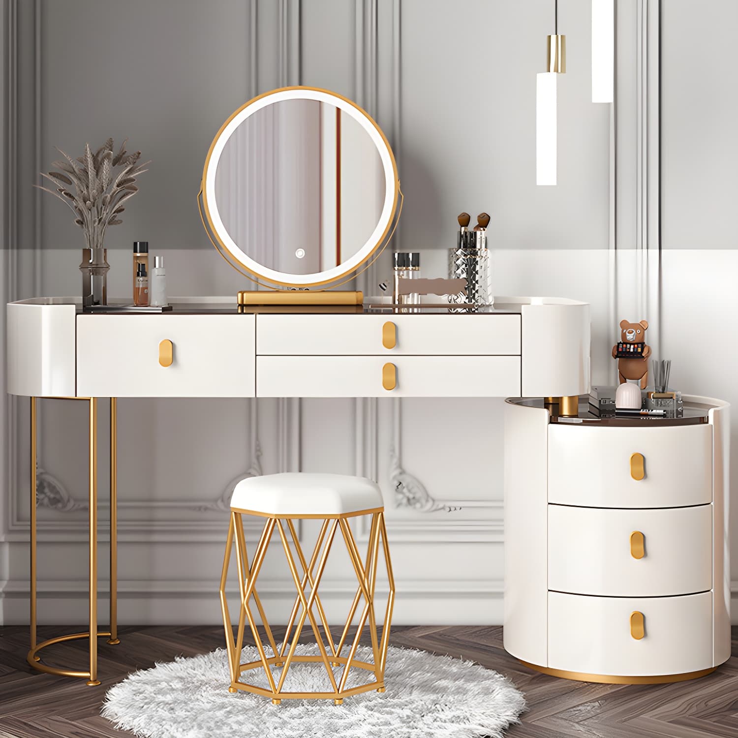 Glass/Stone Dresser Modern Make-up Vanity with 5/6 Storage Drawers - image 3