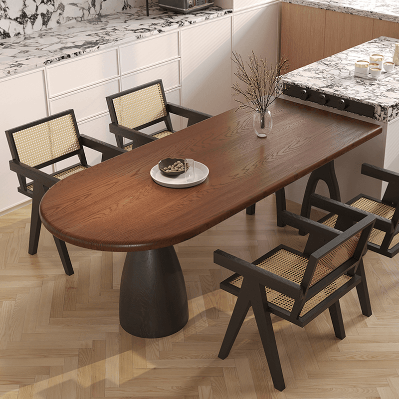 Dining Table Set with Asymmetrical Shape, Wood Slab Top, and Three Legs