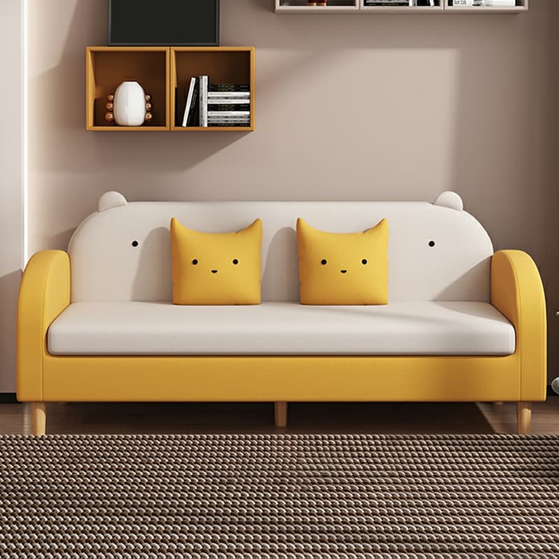 Art Deco Natural Wood Finish Framed Sofa Couch with Recessed Arm, Slipcover and 2 Pillows - image 23