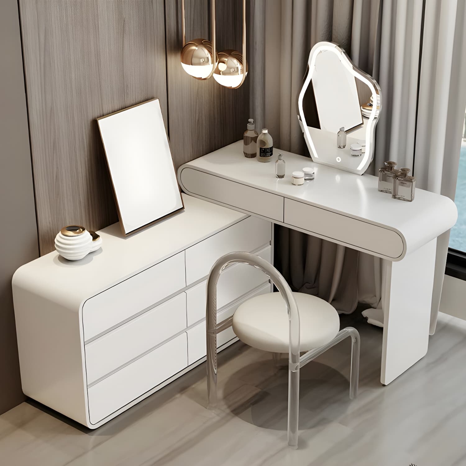Modern White Wooden Makeup Vanity With Soft Close Drawers & Easy Assembly, Standard Width - image 6