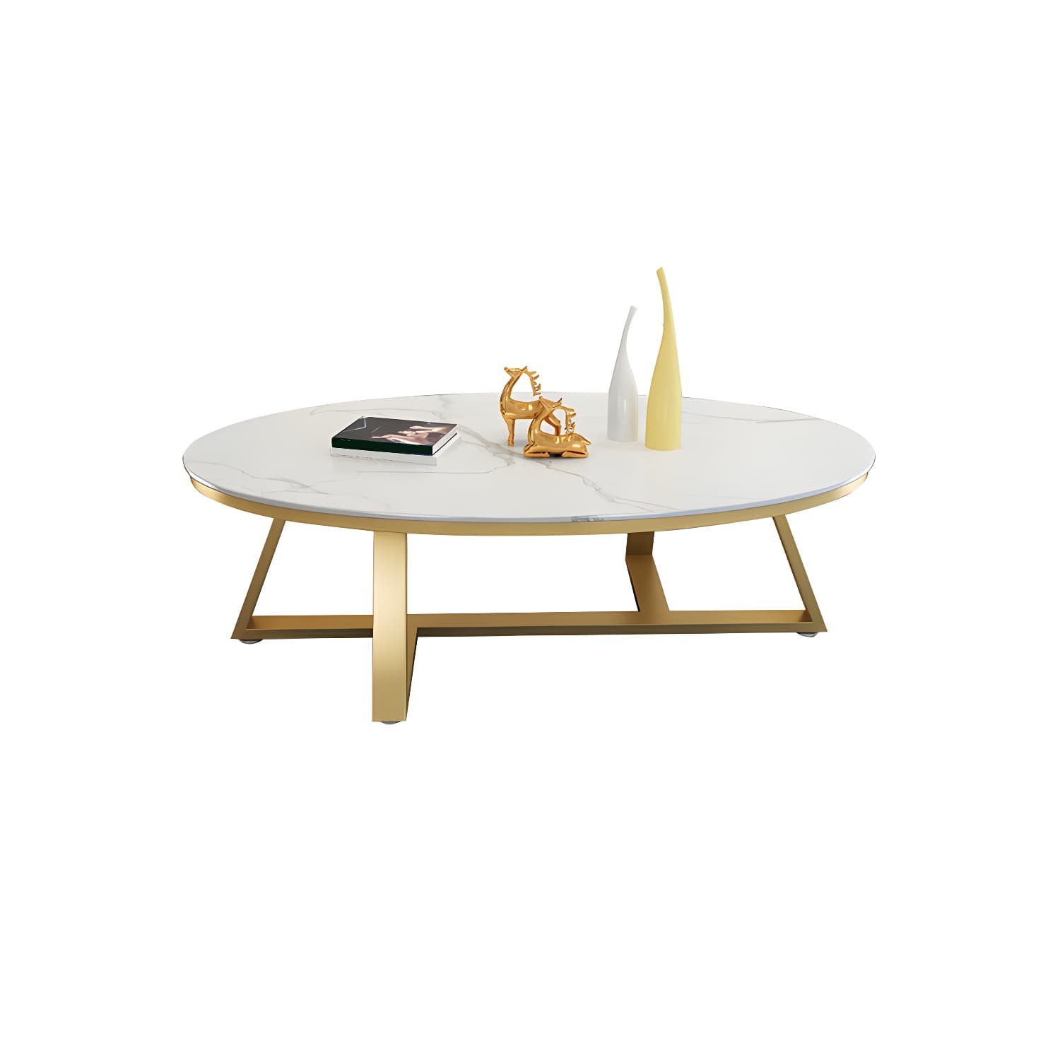Faux Marble and Stone Coffee Table Cross Legs Cocktail Table - image 9