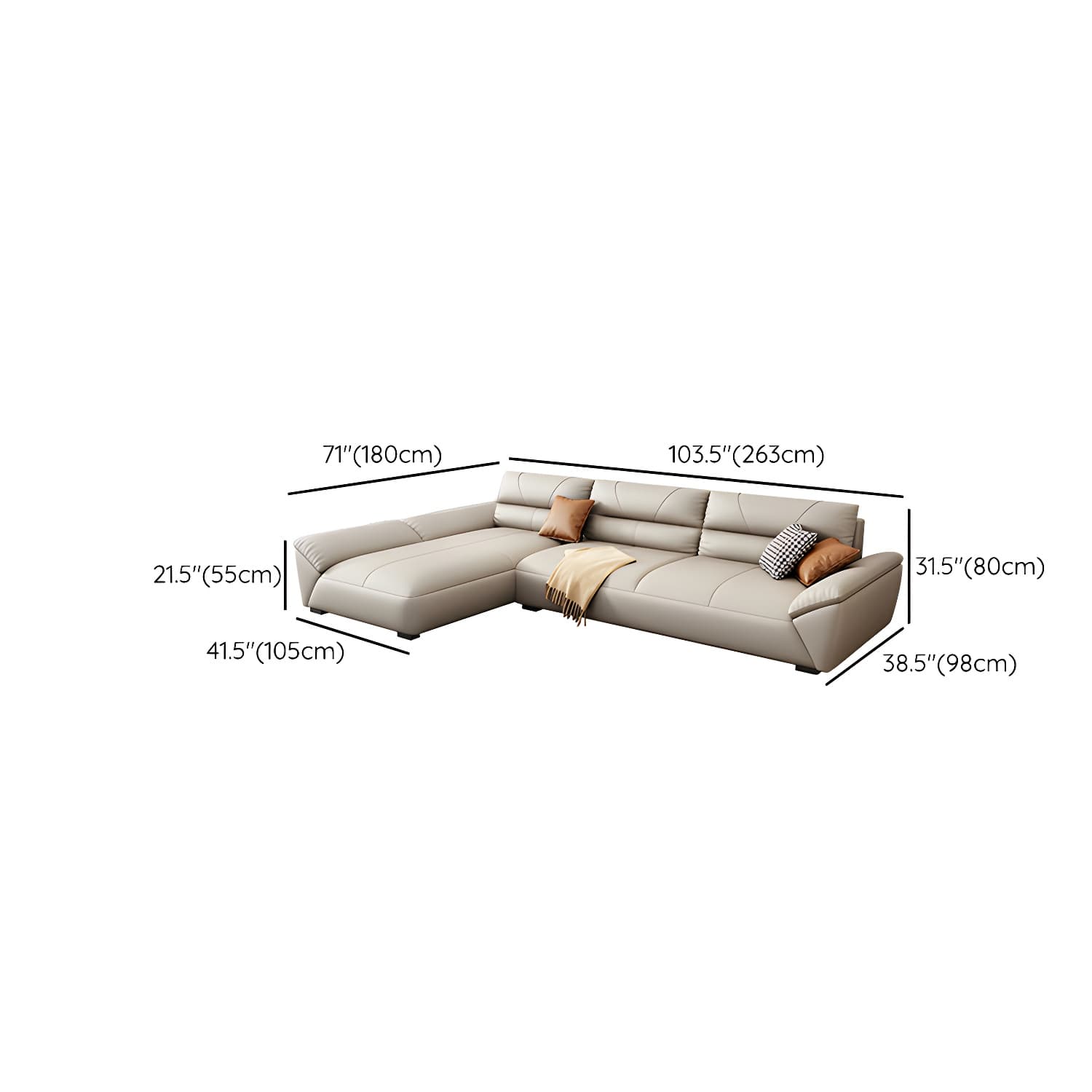Modern Beige Cotton Stationary Sectional Sofa with Pillow Top Arm - image 13