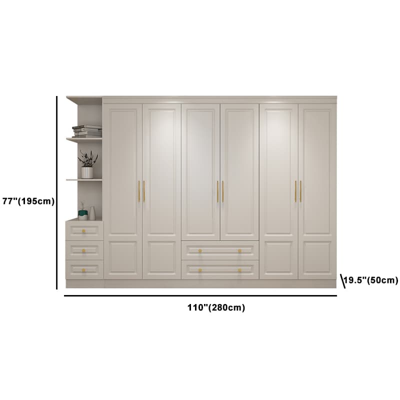 Art Deco Chalk Manufactured Wood Free Standing Interior Shelves Wardrobe with Soft Close Drawer and Hanging Rod - image 26