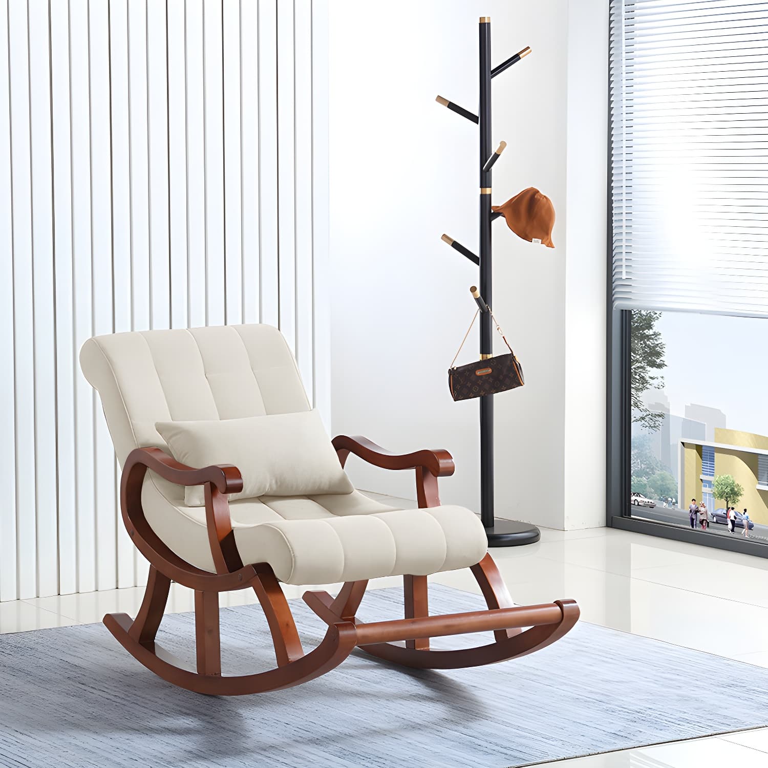Mid Century Modern Rocking Chair Suede Reclining Rocking Accent Chair with Seat Cushion - image 7
