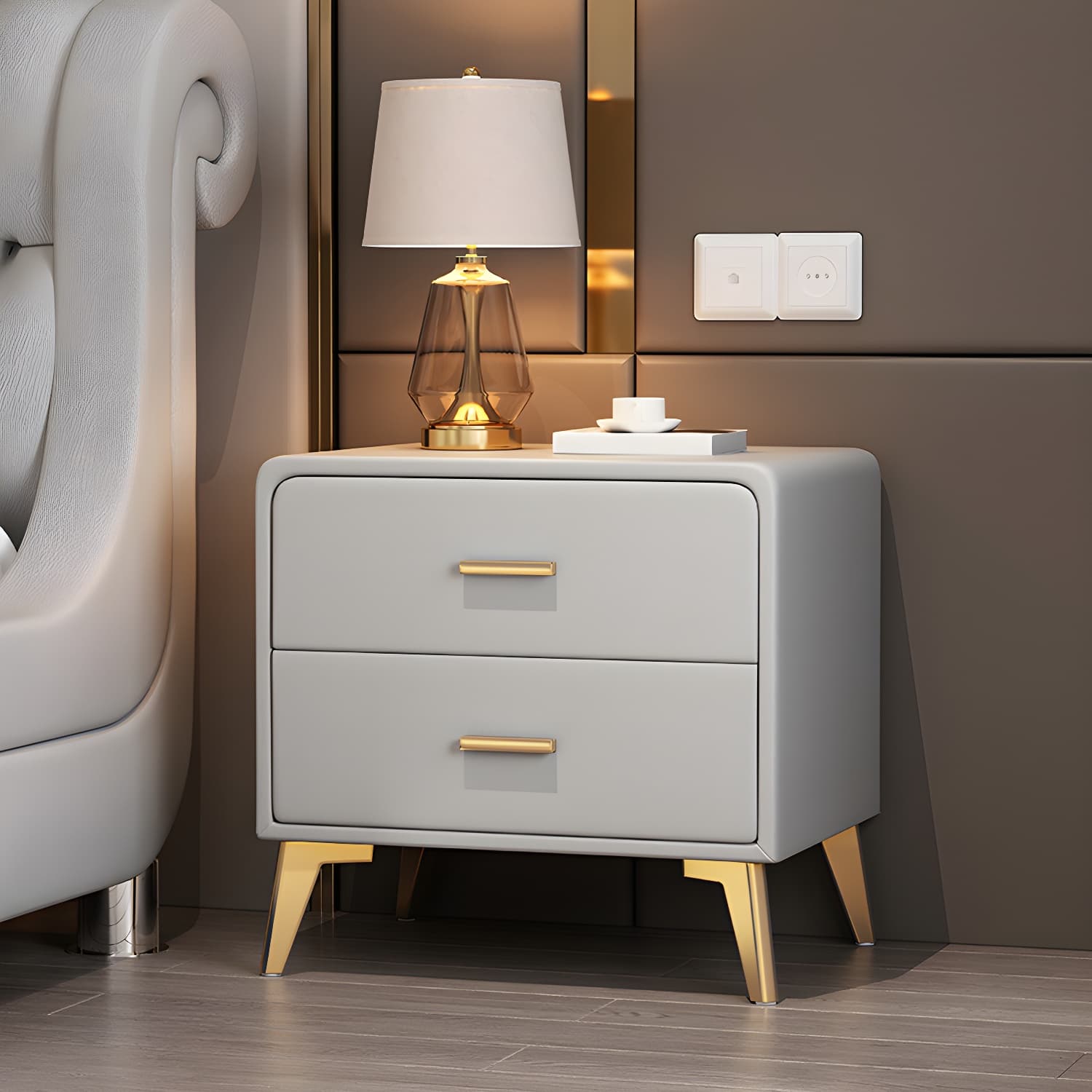 Faux Leather Modern Nightstand with Drawer Storage - Small Size, 2 Drawers - image 8