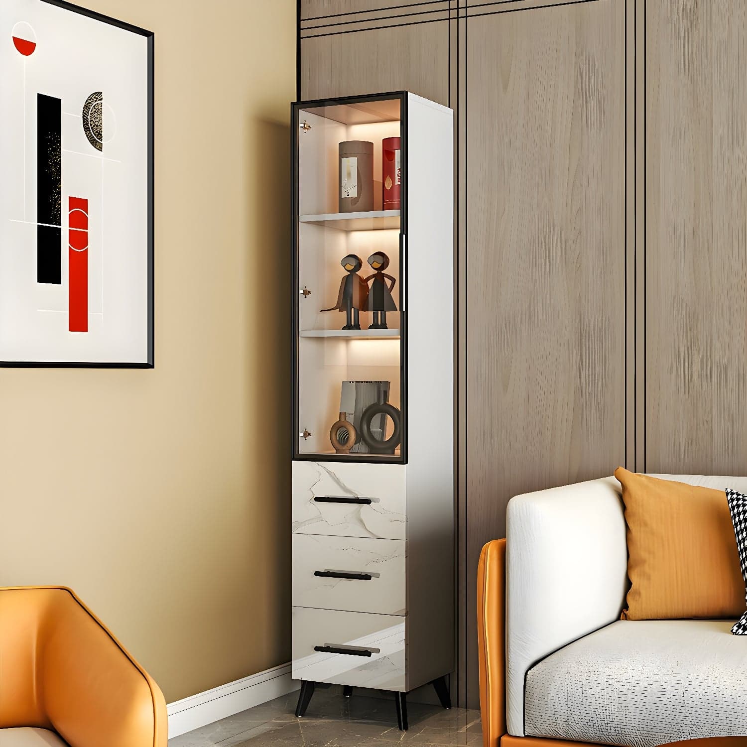 13.8'' Wood Two-Drawer Rectangular White and Black Accent Cabinet without Adjustable Shelf - image 3