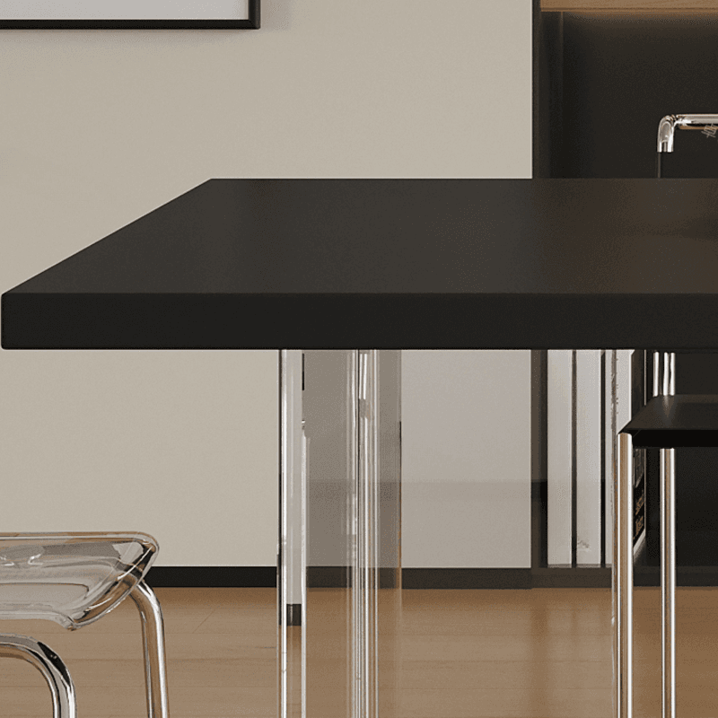 Minimalist Rectangular Dining Table Set with Two-sided Pedestal and Fixed Table, Featuring Back Chairs in Midnight Black - image 7