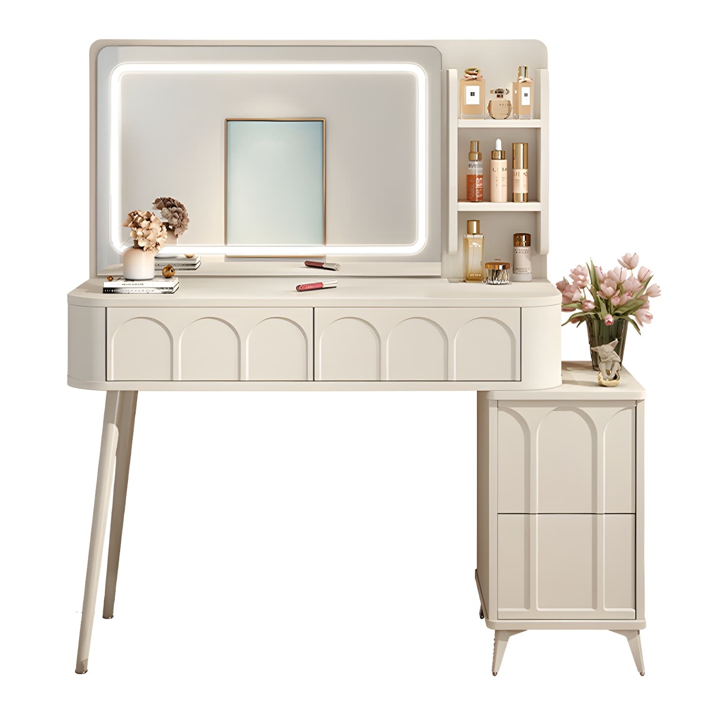 Modern White Wood Makeup Vanity with Drawers, Mirror, and Soft Close Drawer Glides - image 5