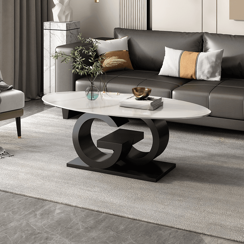 Contemporary Design Single Slate Oval Coffee Table with Abstract Base in Midnight Black/Gray/Chalk - image 3