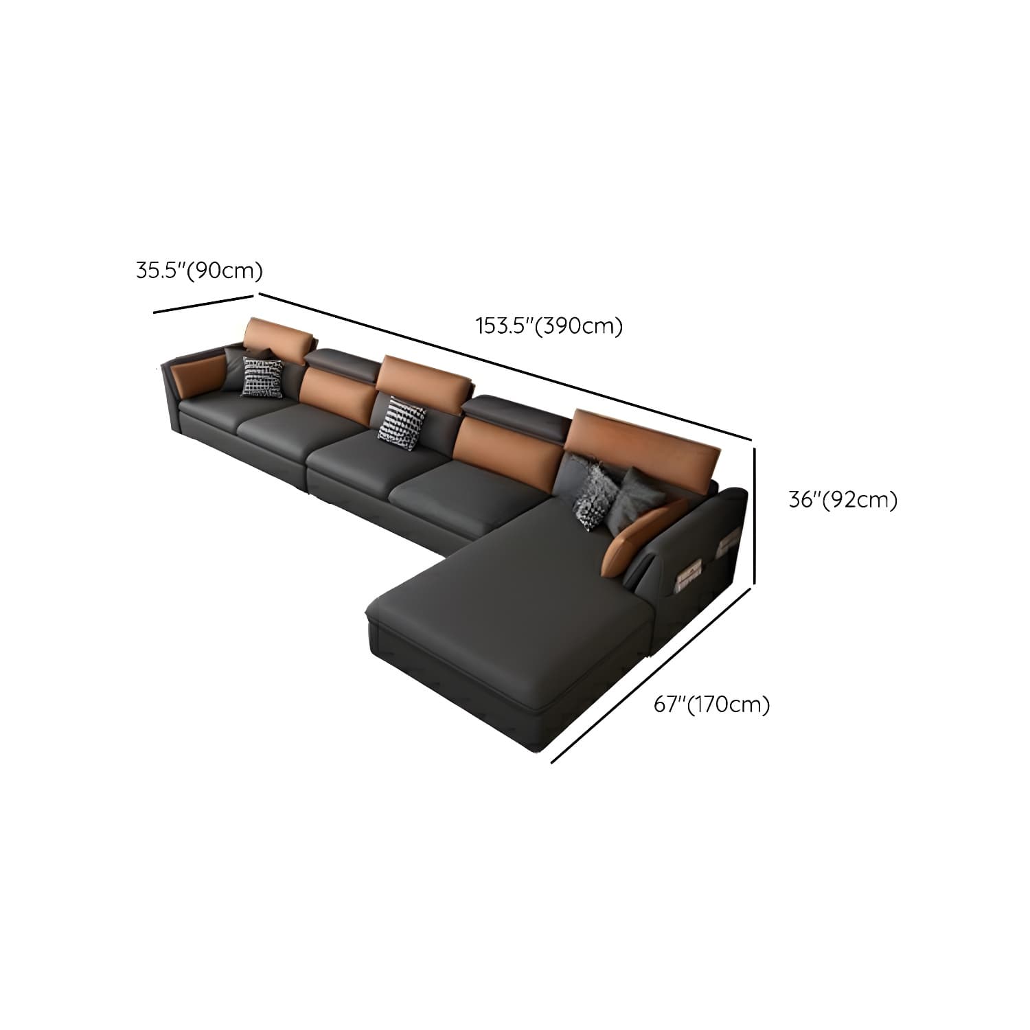 Gray Tech Cloth Large Over 109 in Pine Wood Non-Tufted Pocket Storage Gray Sectionals - image 22