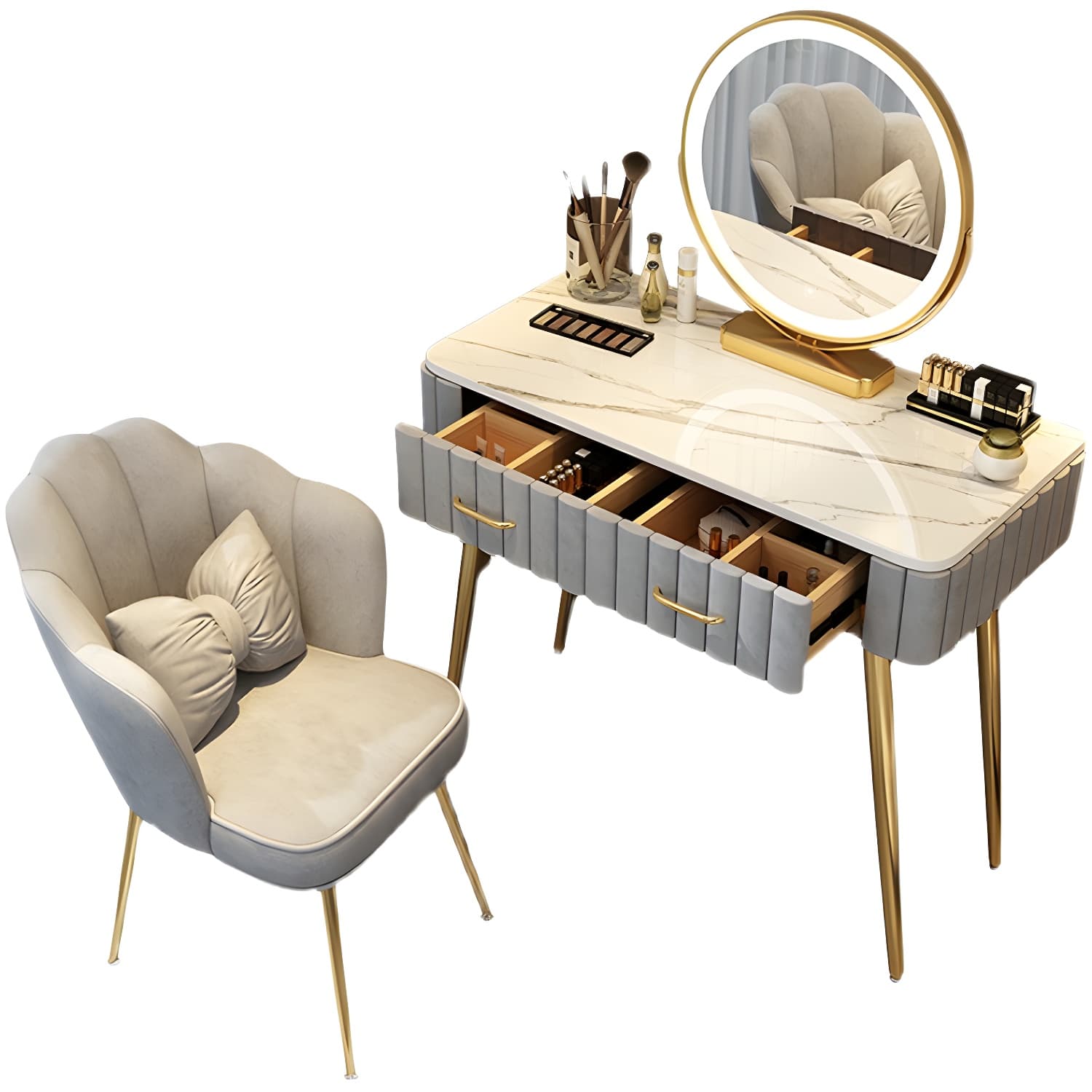 Lighted Mirror Makeup Vanity Desk Standing Makeup Vanity Set with Drawer - image 9