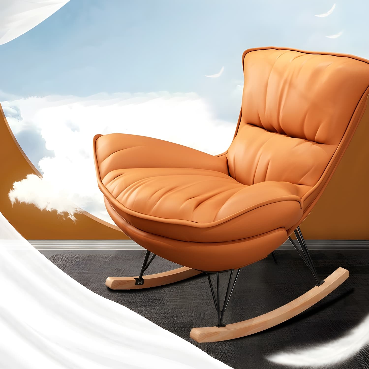 Modern Upholstered Rocker Chair Metal Frame Dirt Resistant Spindle Rocker Chair - image 12