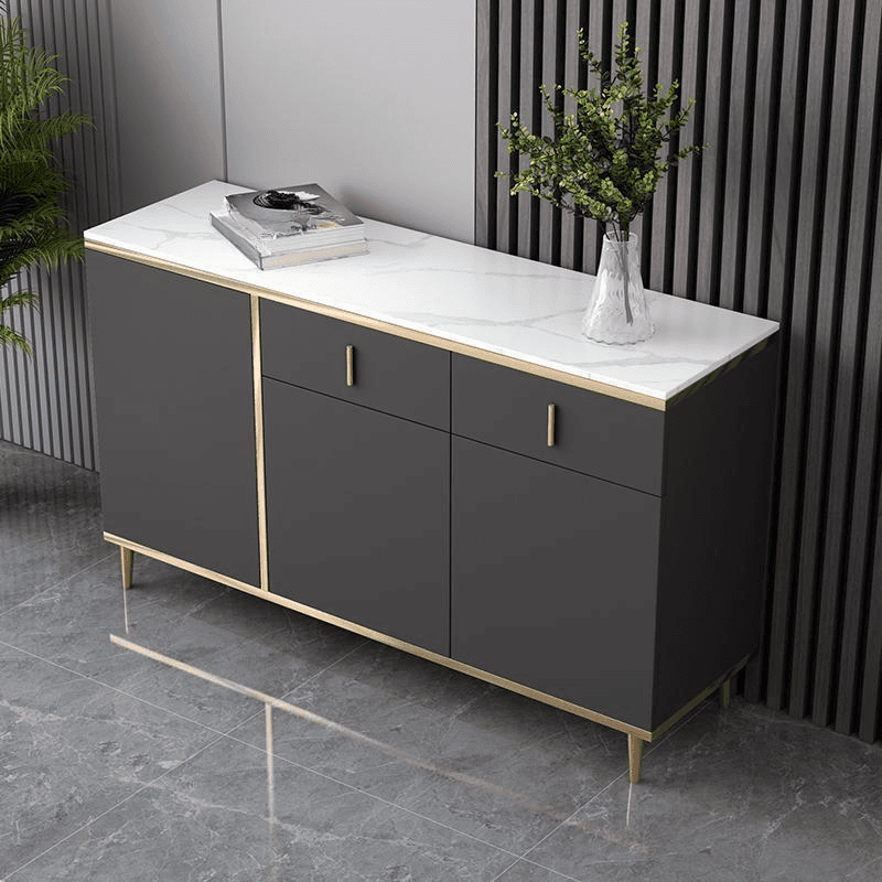 Art Deco Sideboard with 2 Drawers, Narrow/Standard Size, 3 Shelves, Sintered Stone Countertop, 4/3 Doors, Self-supporting