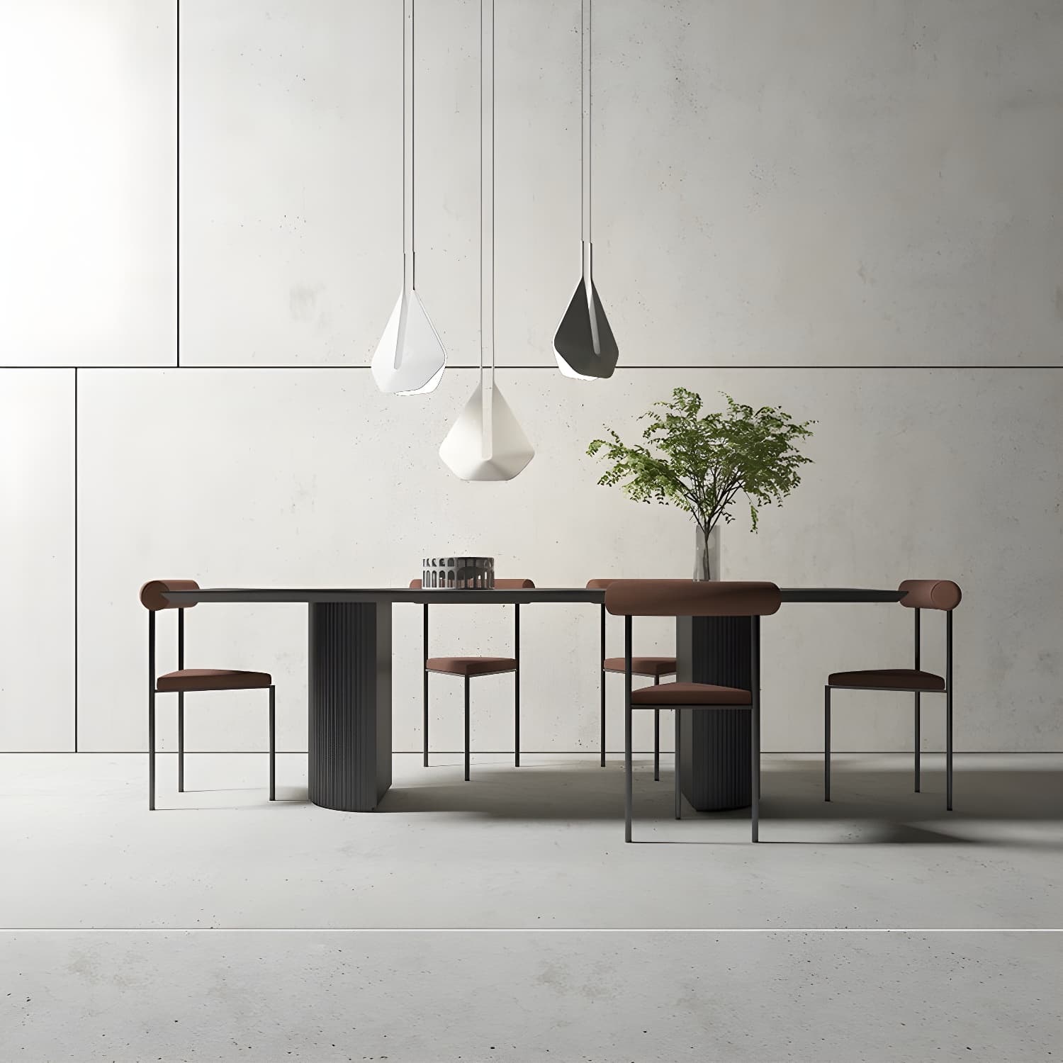 Modern Pine Wood Table for Restaurant Black Dining Table with Double Pedestal