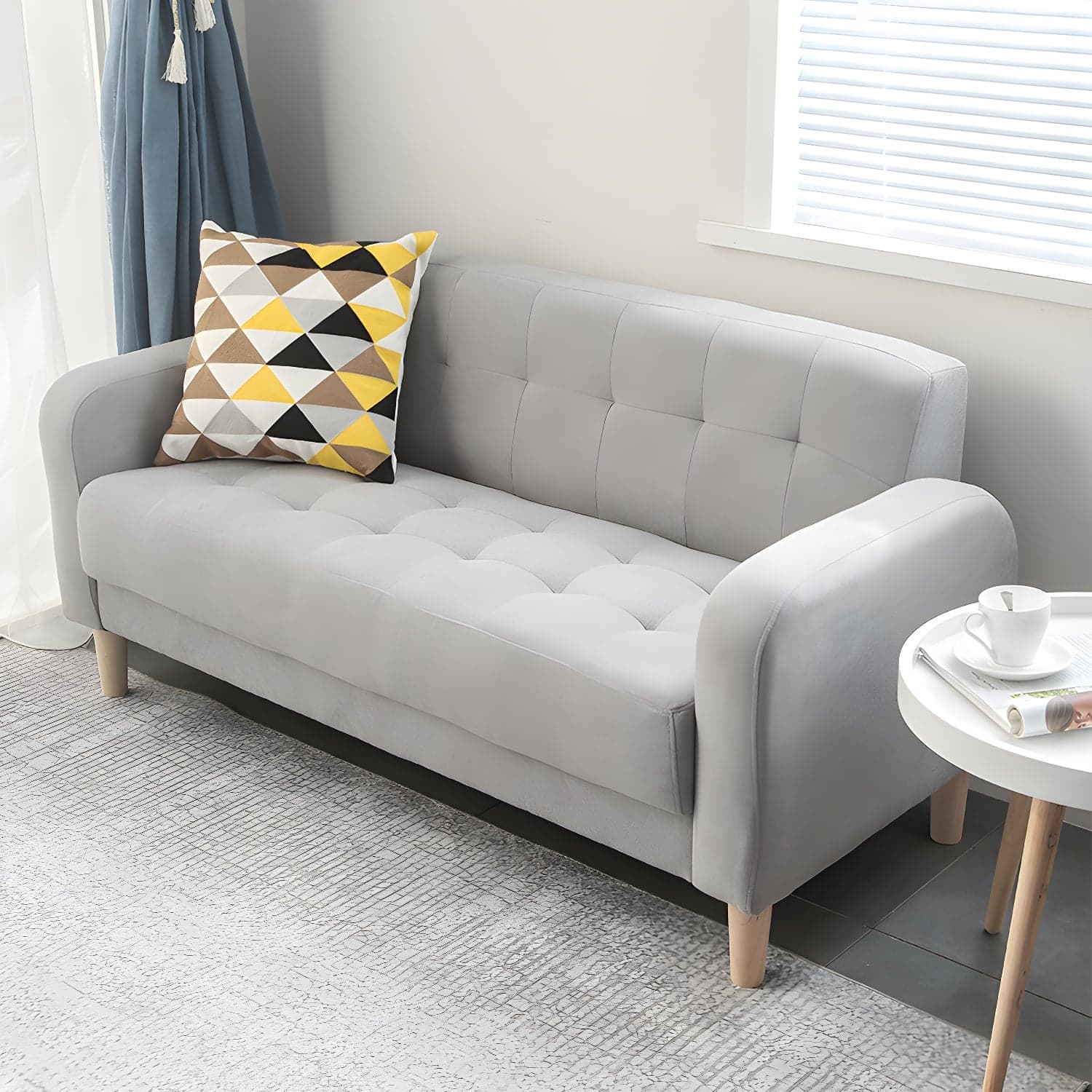 Tufted Fabric Sofa with Four Wooden Legs Square Tufted Sofa for Bonus Room - image 7
