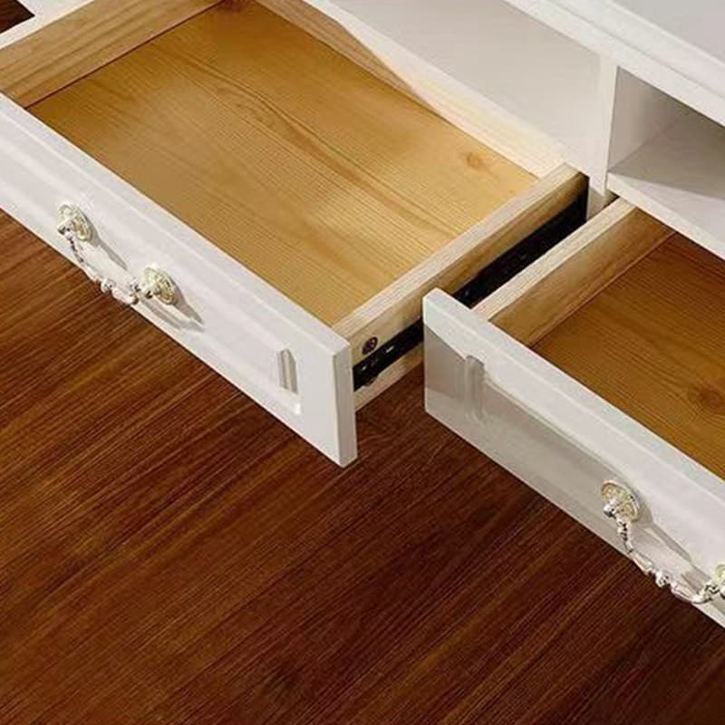 White Wood TV Stand with Drawers and Cabinets featuring Cable Management - image 4
