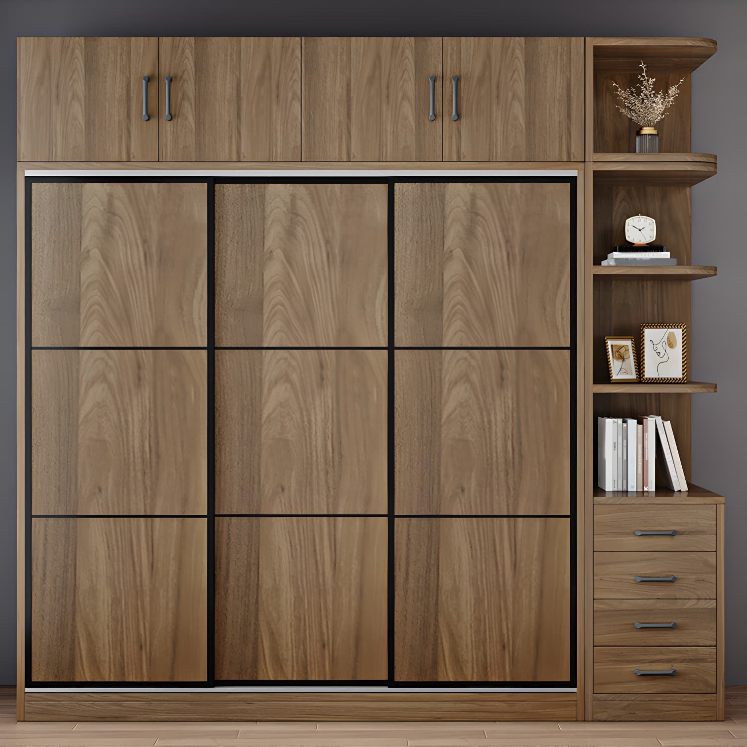 Modern Style Freestanding Wardrobe Pine Wood Wardrobe with Drawer