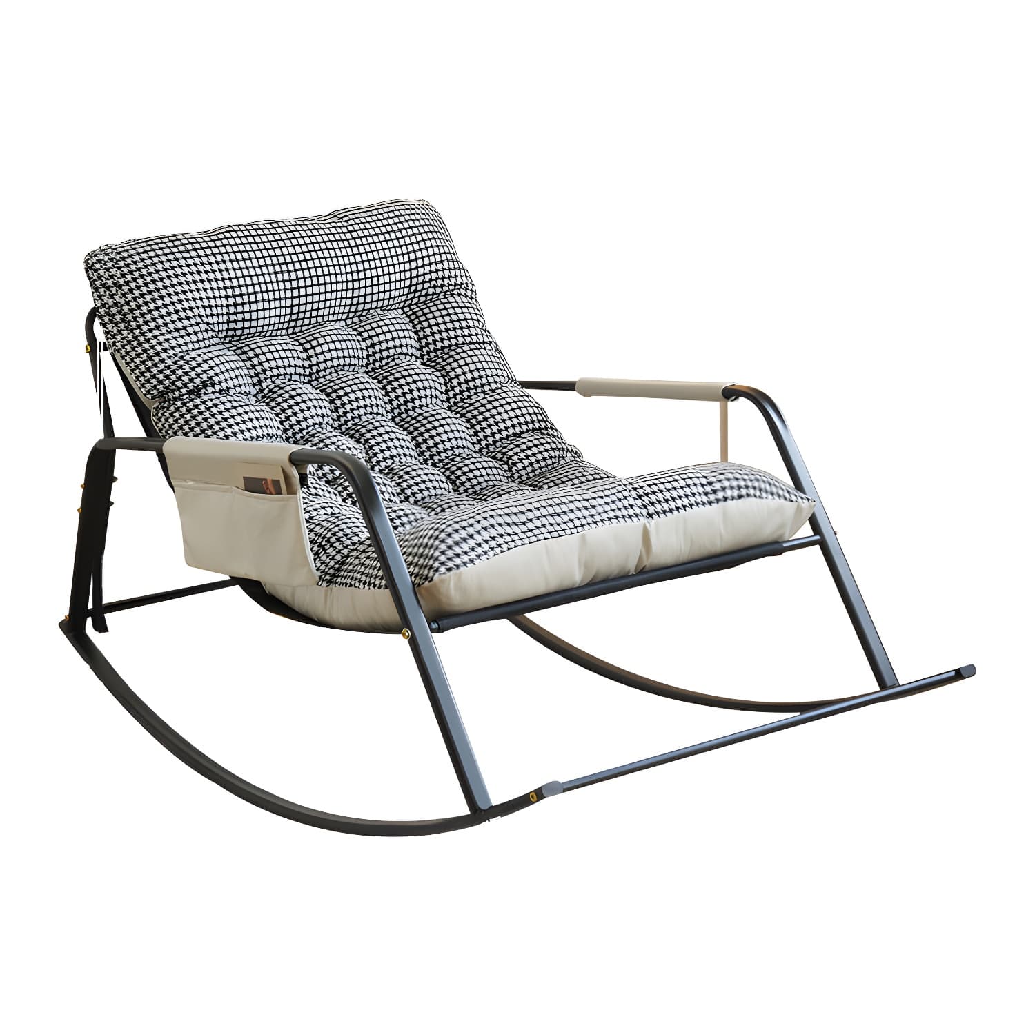 Stylish Modern Upholstered Rocking Chair with Black Metal Legs and Tufted Back - image 12