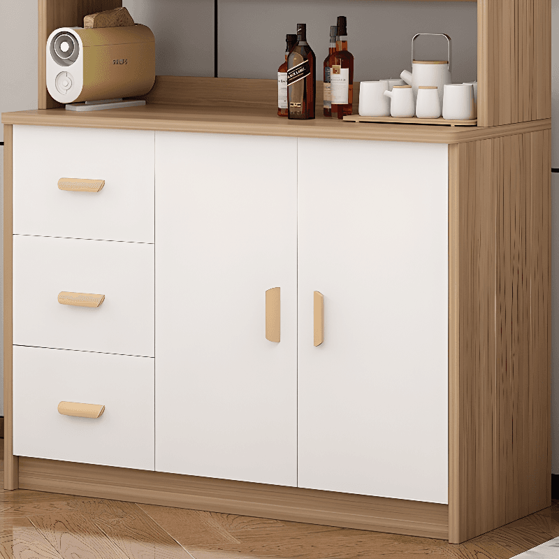 Modern Glass Doors Freestanding Wood Countertop Sideboard with Kitchen Appliance Storage - image 15