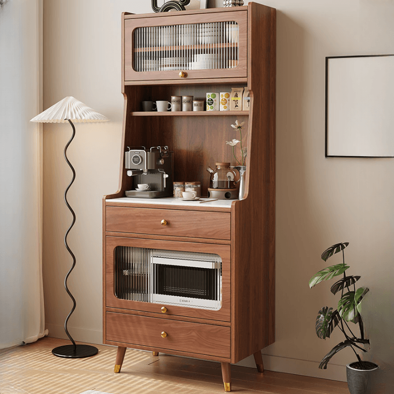Simple Narrow Microwave Shelf Cabinet with 2 Drawers, Sintered Stone Countertop, Glazed Door, and Adjustable Shelving - image 3