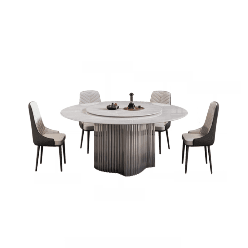 Dining Table Set with Rounded Stump Base, Padded Chair with Back for 6 People/4 People in White - image 3