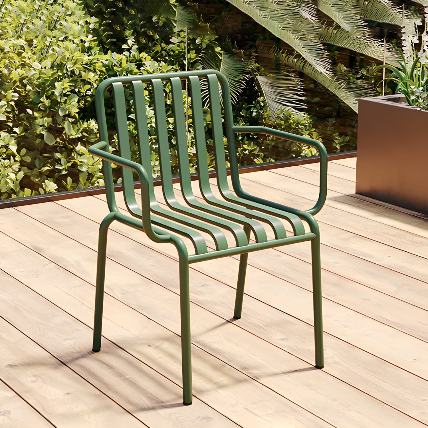 Contemporary Metal Patio Dining Side Chair Slat Back Side Chair - image 14