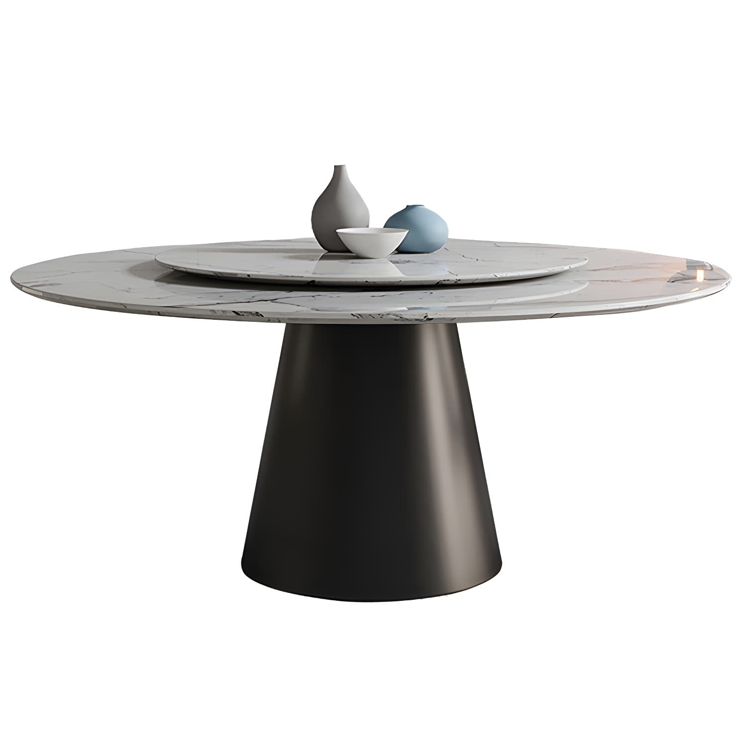 Modern Round Dining Table White and Black Metal Base Convertible Dining Table