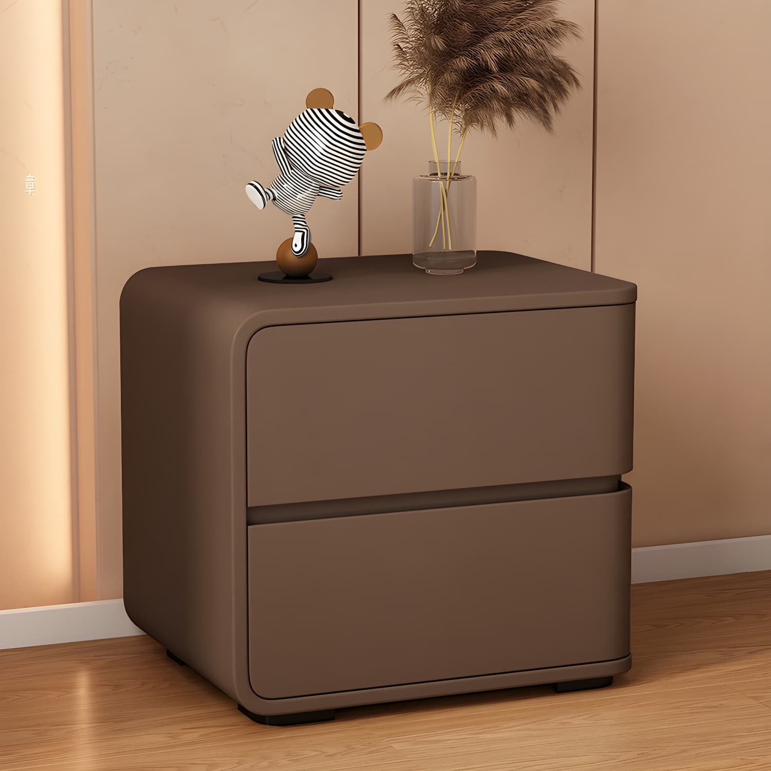 Contemporary Bed Nightstand Solid Wood Bedside Cabinet with 2 Drawers