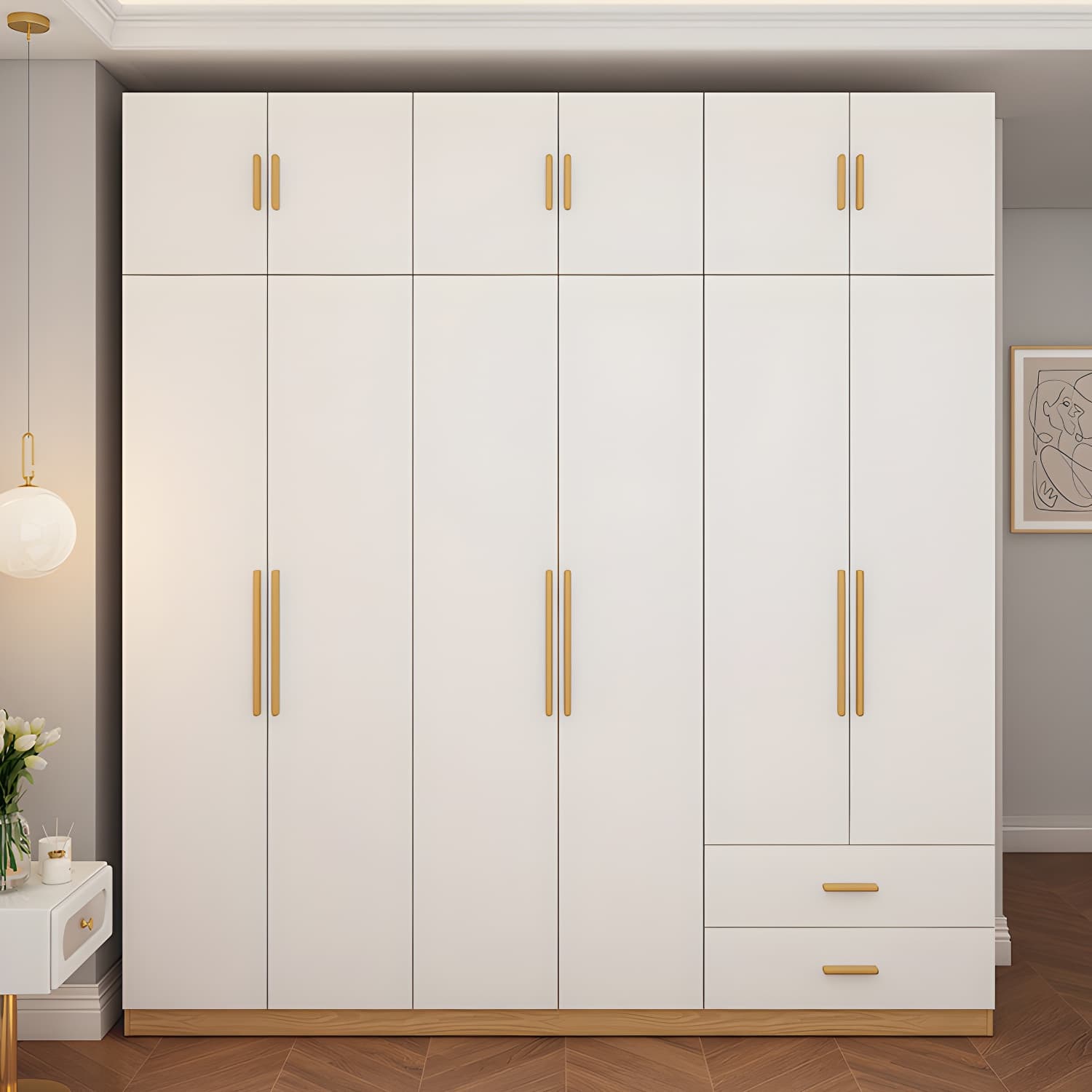 Contemporary Style Wardrobe Wooden Bedroom Closet with Hinged Door
