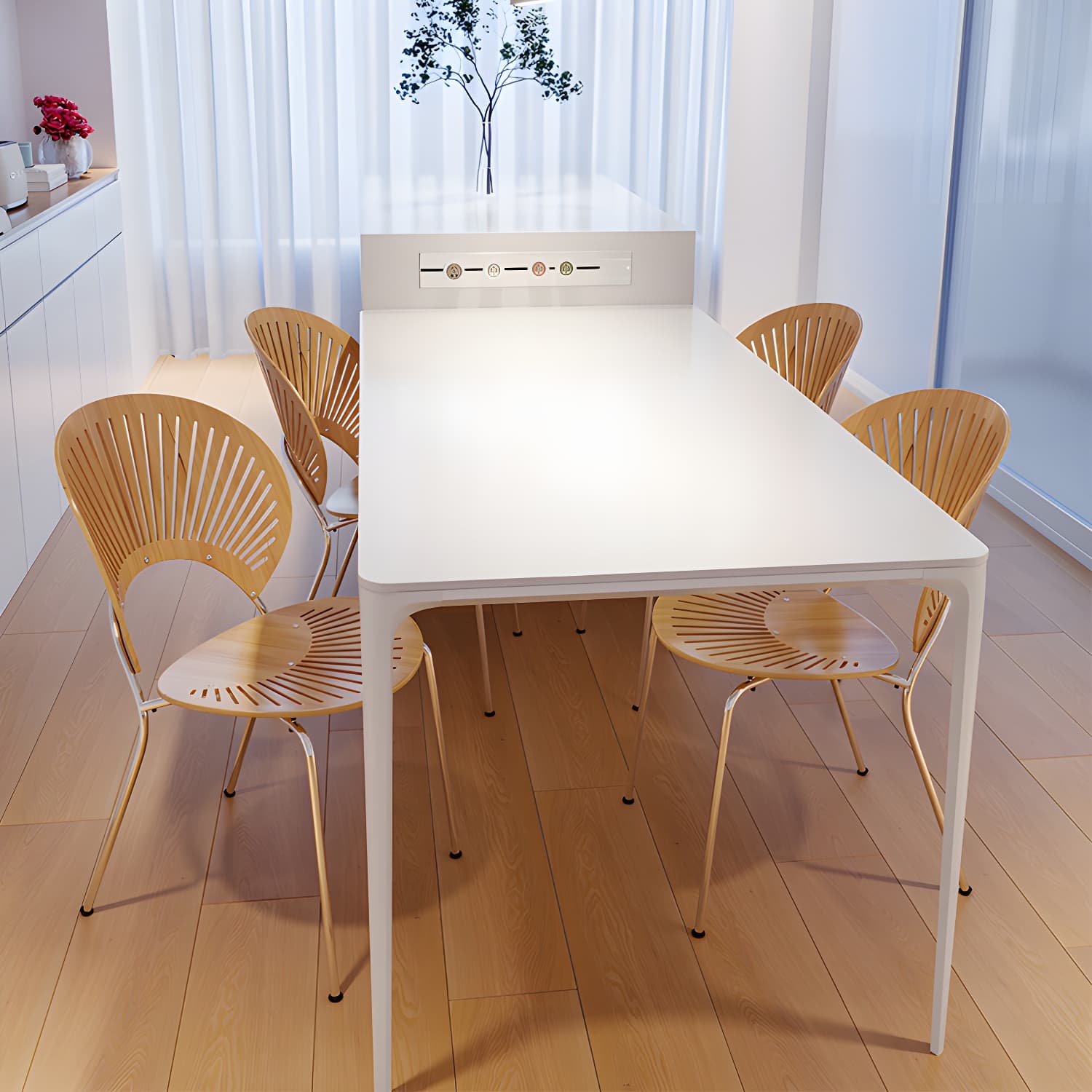 Modern Space Saving Rectangular White Stone Top with 4 Metal Legs - image 3