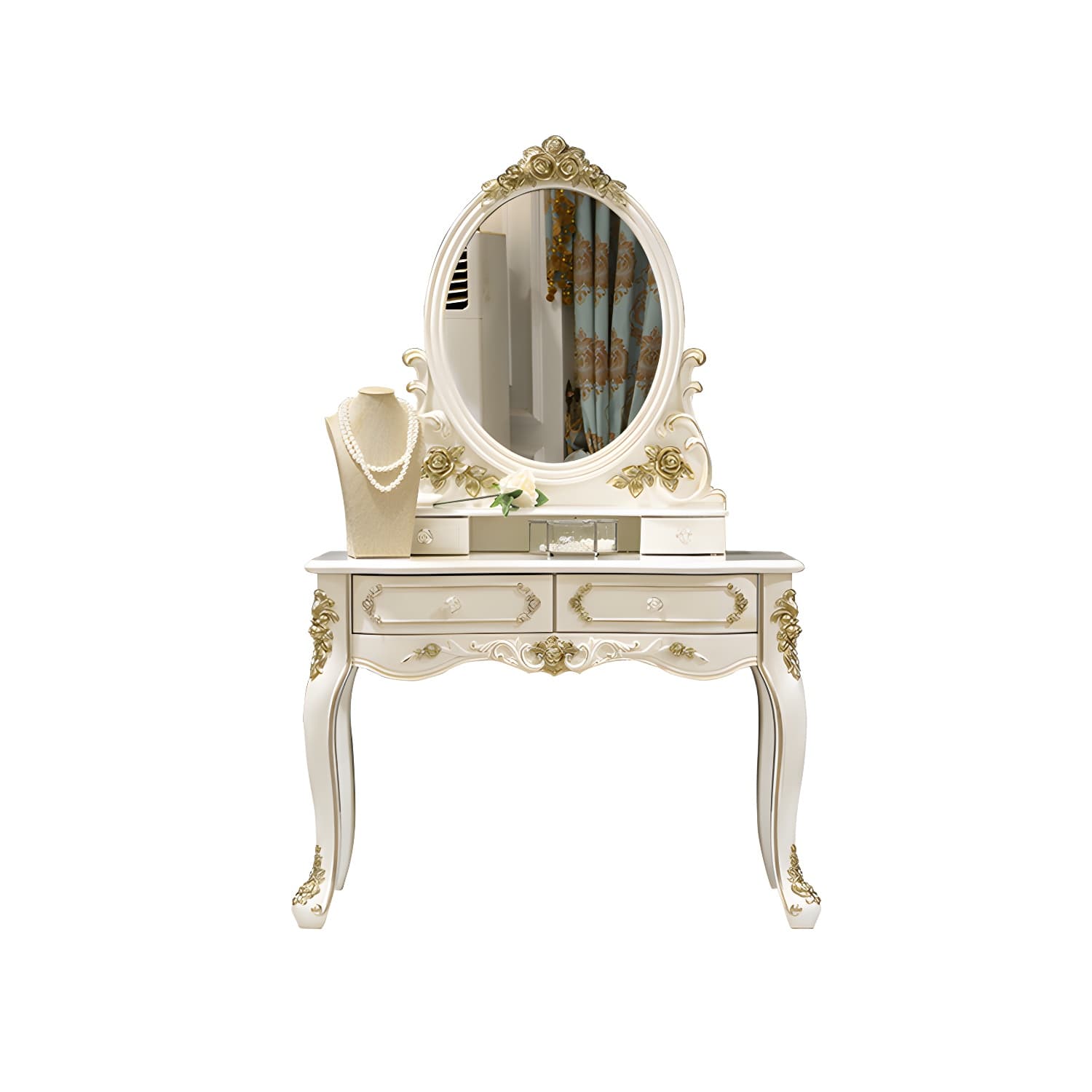 Victorian 33.4"/41.3" Wide Wood 4 Drawers Mirrored Makeup Vanity - image 3